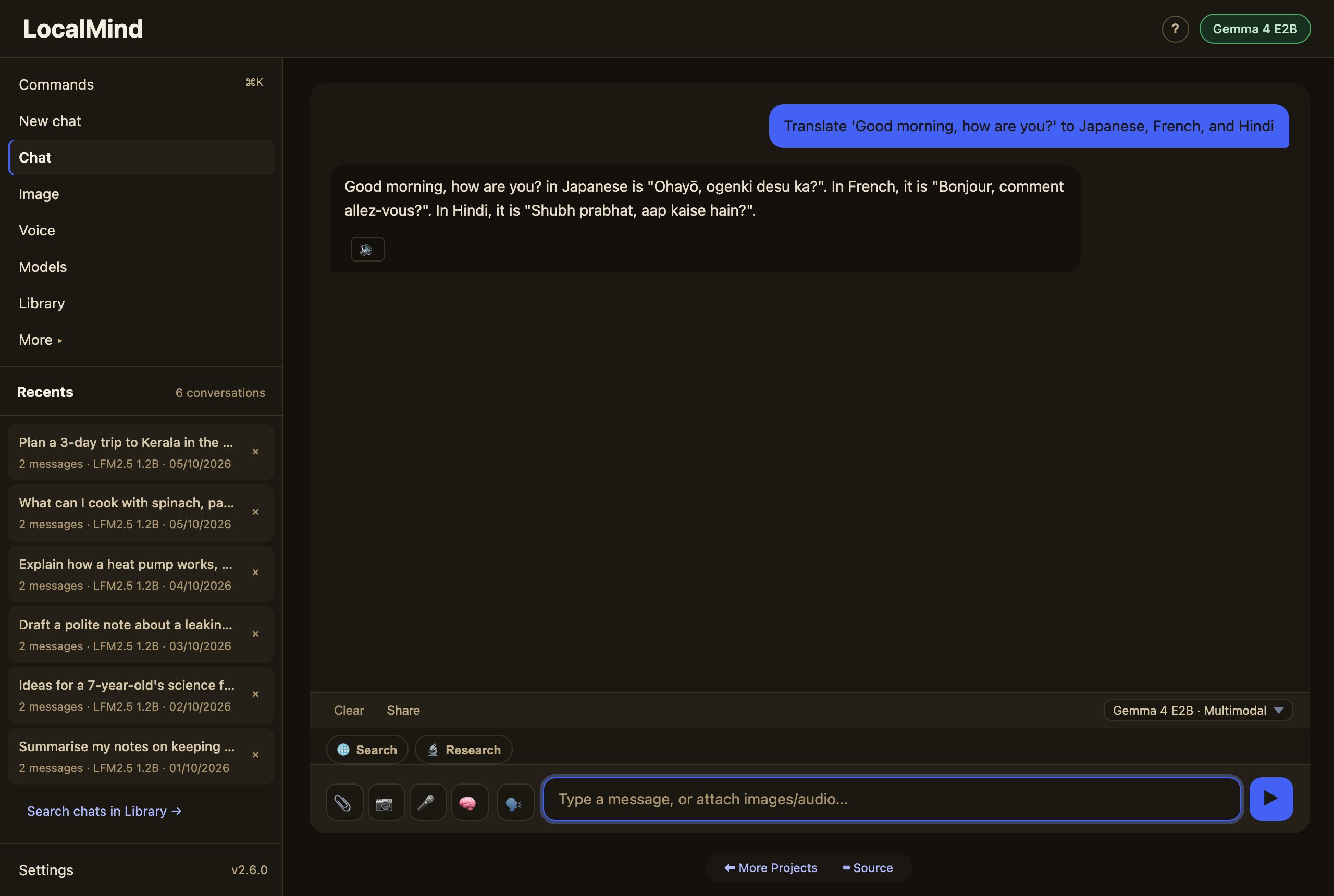 LocalMind in the dark theme